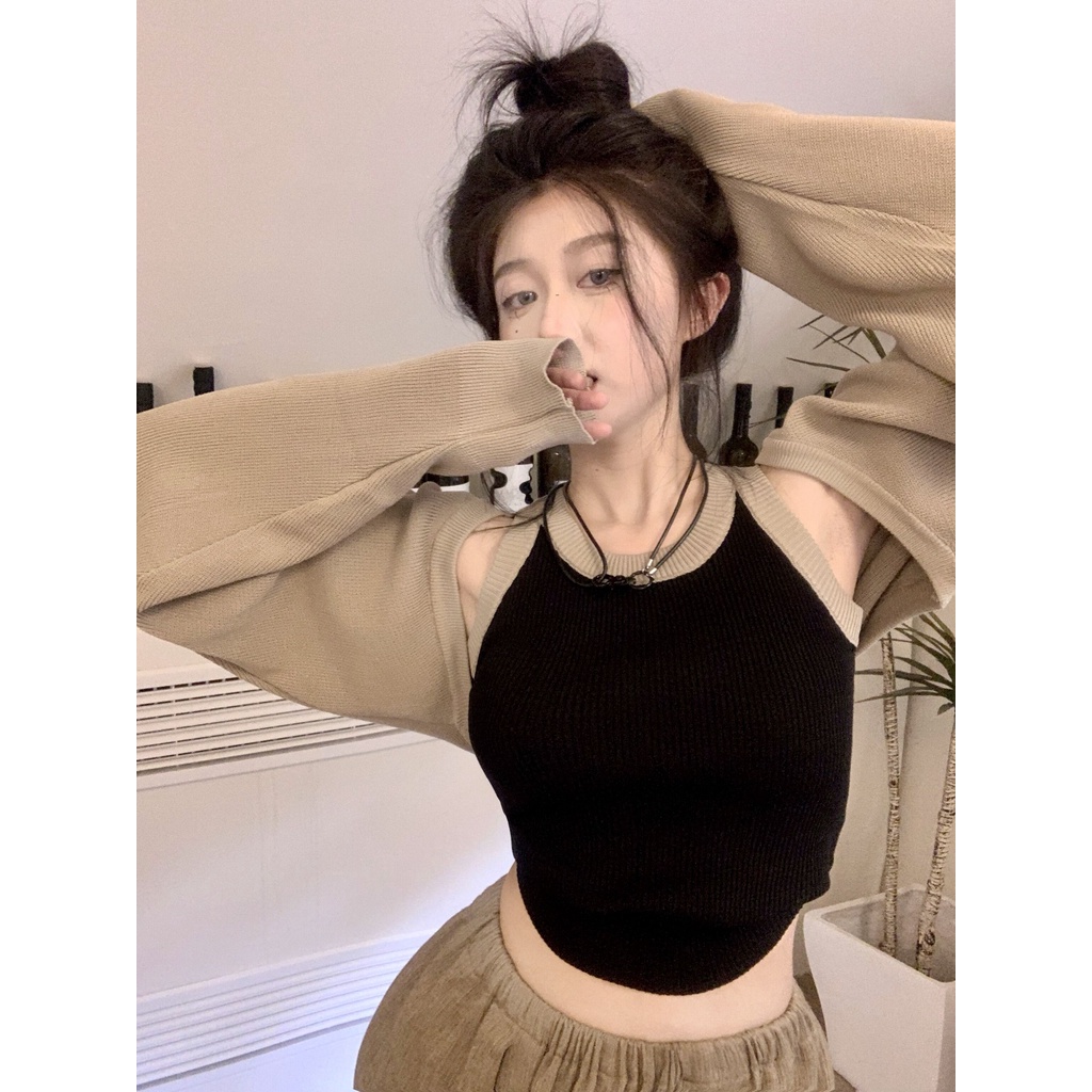 Porozi  Áo cardigan ngắn tay dài/ áo không tay  dệt kim phong cách Hàn Quốc thời trang cho nữ