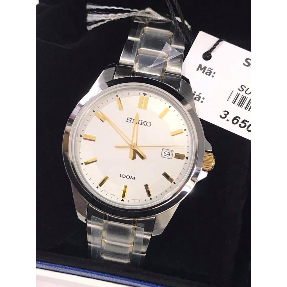 Đồng hồ nam Seiko SUR247P1 Mạ Vàng dây Thép Không rỉ, mặt kính Hardlex crystal - BẢO