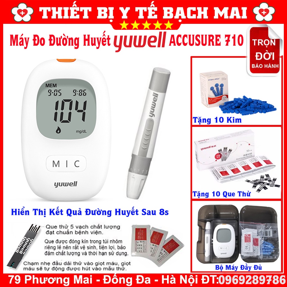 Máy Đo Đường Huyết | Máy Đo Tiểu Đường Yuwell Accusure 710 (Model mới) [Tặng Kèm 10 Kim+ 10 Que Thử Đường Huyết]