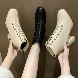 Boot dây buộc cao gót đế vuông siêu hot