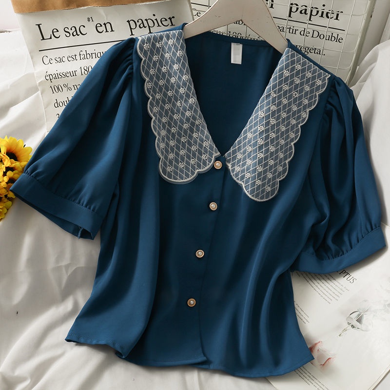 Áo chiffon BH ngắn tay phối lưới thời trang dành cho nữ