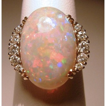 Nhẫn đeo tay kim loại khảm đá opal sang trọng cho nữ