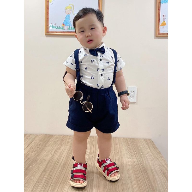 Bộ yếm vest gile bé trai đầy tháng thôi nôi công tử 5-12kg họa tiết Mickey