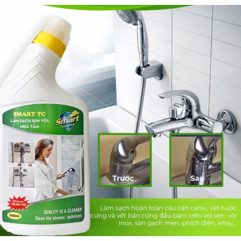 Nước tẩy Smart TC rửa cặn Canxi làm sạch vết nước vết ố trên INOX , VÒI SEN chai 300/500ml - Dung dịch tẩy SMART CLEANER