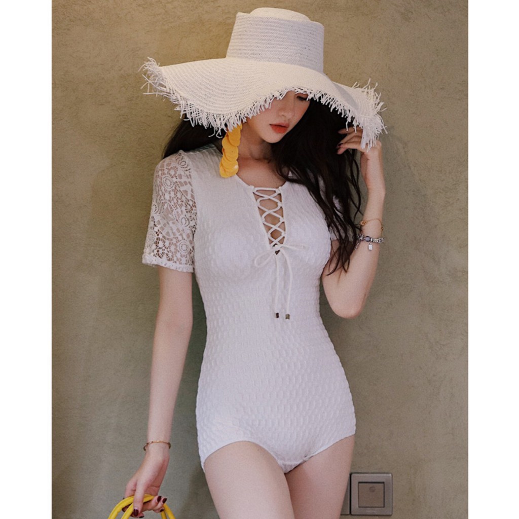 BỘ ĐỒ BƠI MỘT MẢNH BKINI NỮ PHỐI REN SEXY KÈM KHĂN CHOÀNG