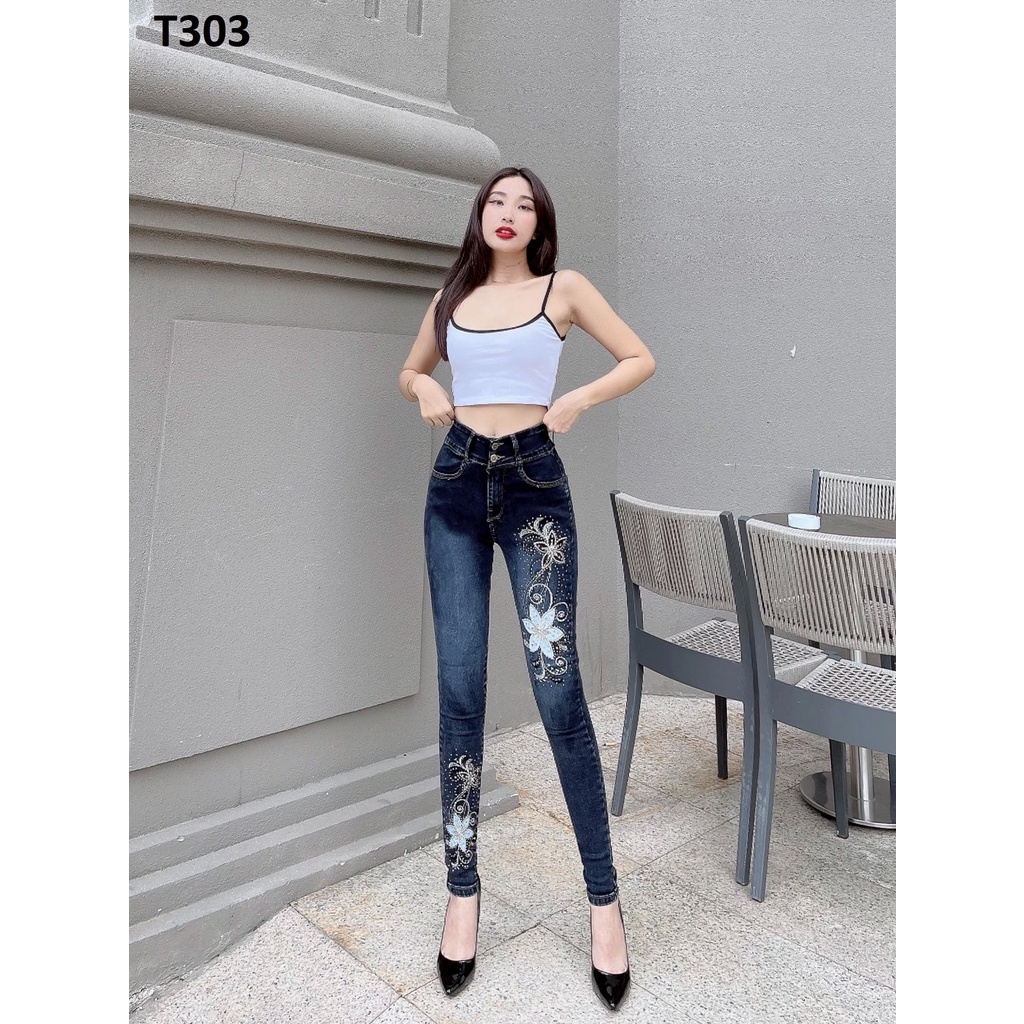 Quần jean nữ thêu hoa T303