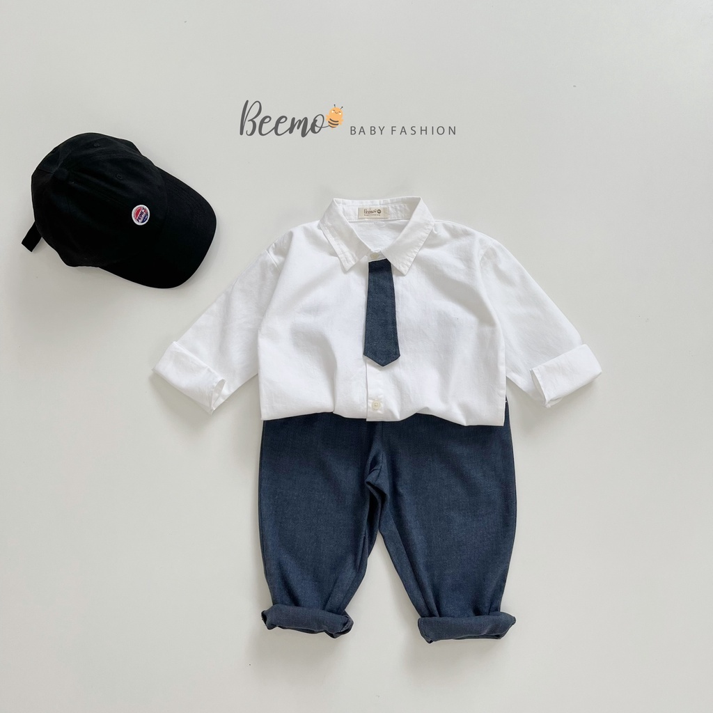 Bộ sơ mi dài tay cho bé trai BEEMO, chất liệu cotton mềm mại, thiết kế caravat phong cách B181