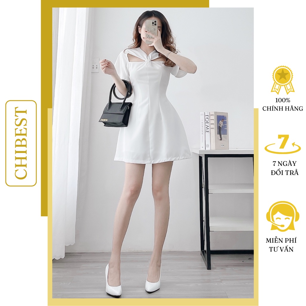 Đầm tiểu thư tay áo cánh tiên đầm nữ dáng váy xòe phối cut out ngực ADB78 CHIBEST