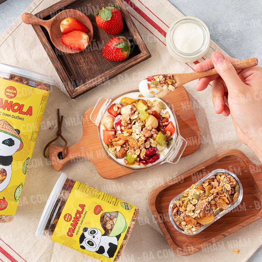 GRANOLA siêu hạt nhập khẩu mật ong, ngũ cốc dinh dưỡng ăn kiêng giảm cân NHẰM NHĂM 3Con Gấu 250G bữa sáng dinh dưỡng