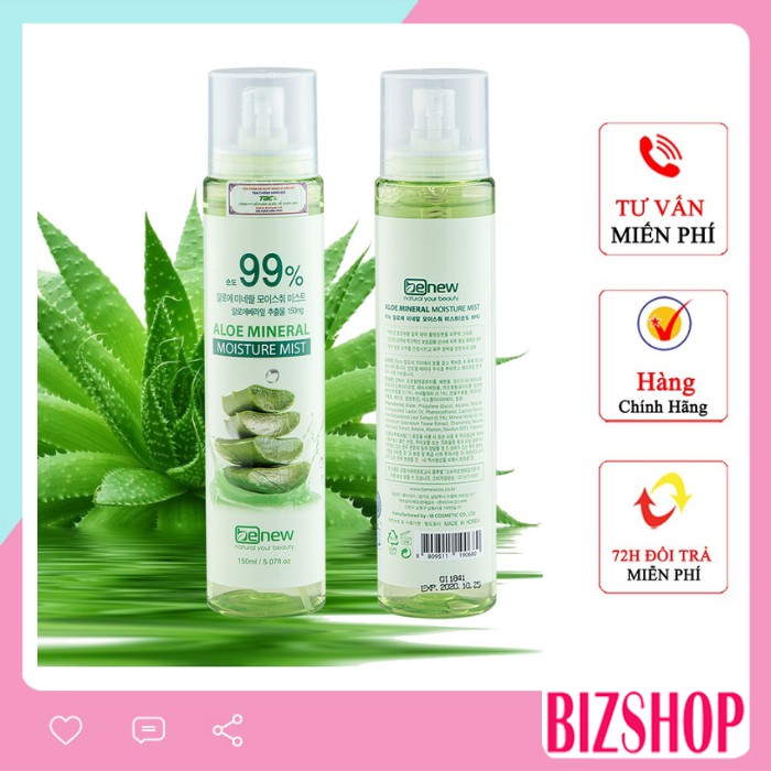 Xịt khoáng cao cấp Benew Aloe Mineral Moisture Mist nhập khẩu chính hãng Hàn Quốc 150ml