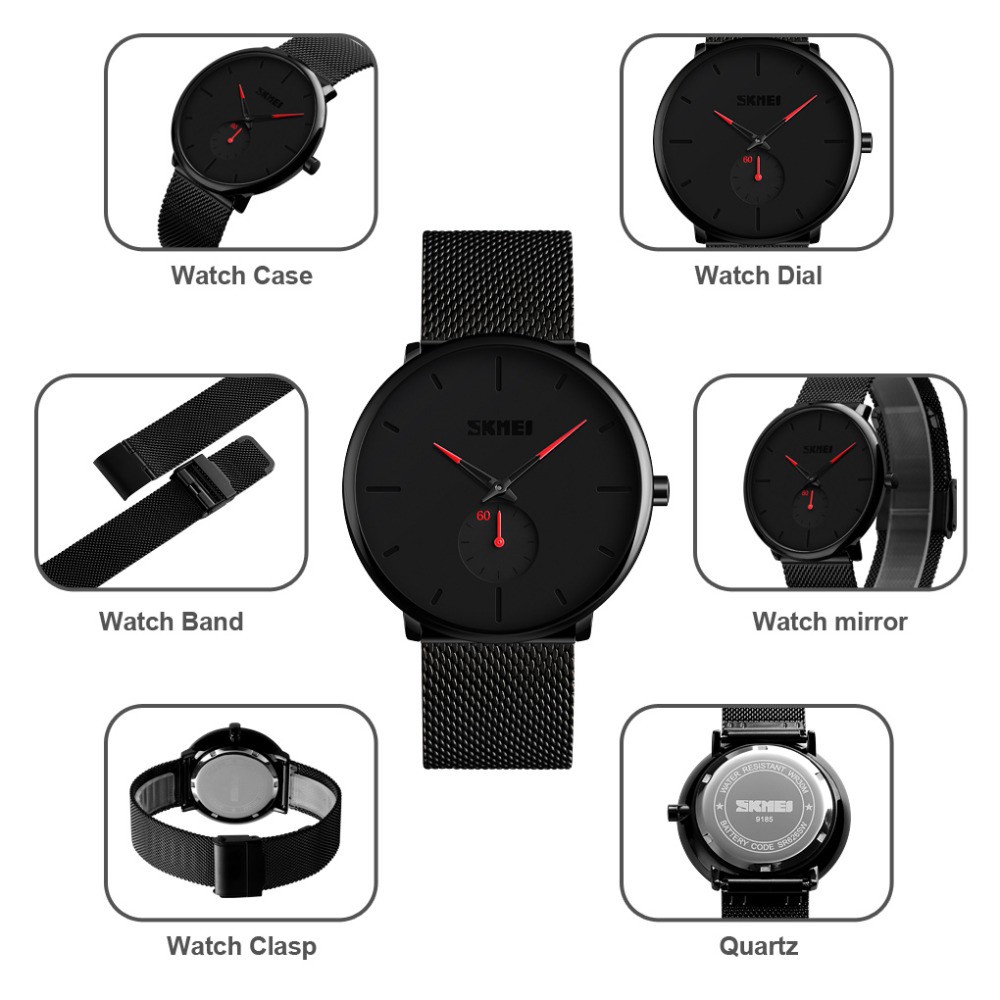 Đồng Hồ Analog Máy Quartz Dây Lưới Thép Chống Thấm Nước SKMEI