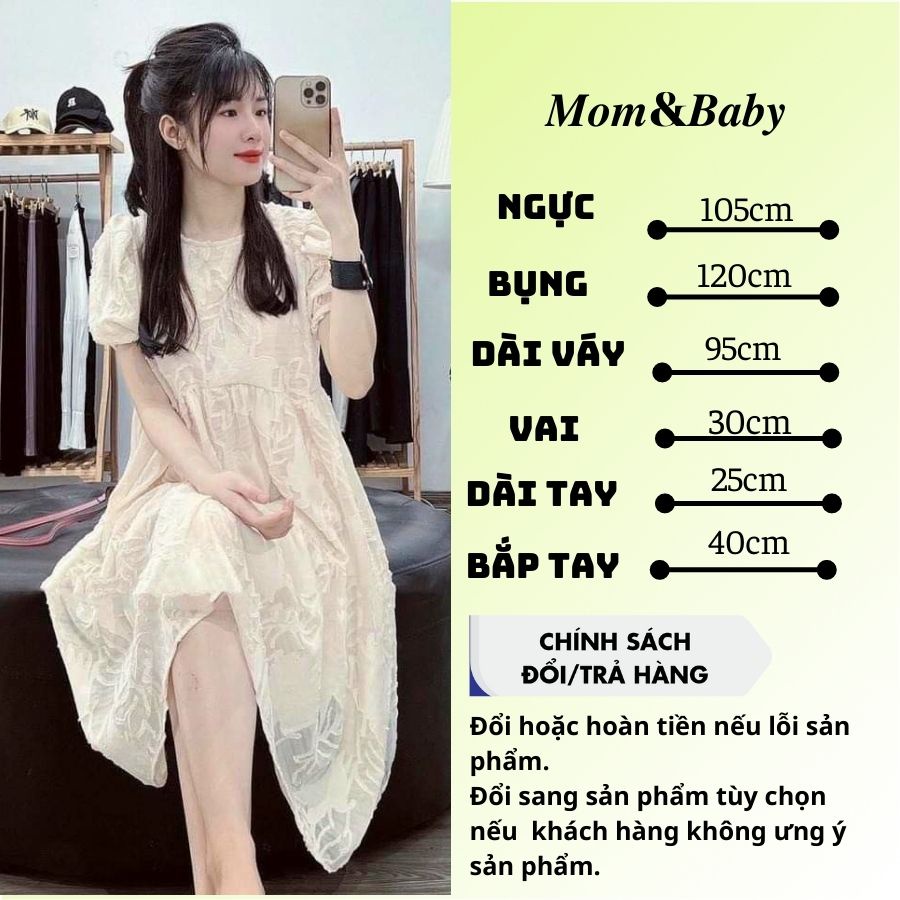 Váy bầu ngắn tay thời trang thiết kế công sở xinh xắn vải voan lông mềm mát Mom and Baby M526