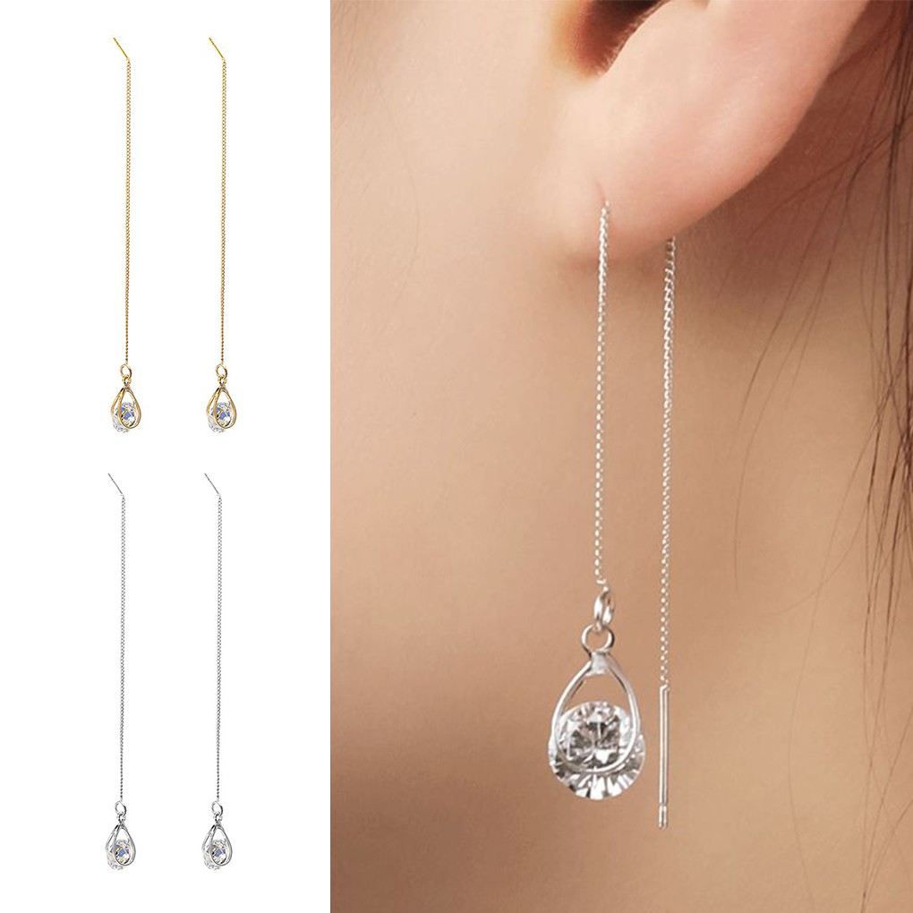 Đôi khuyên tai dài đính đá thời trang thanh lịch cho nữ