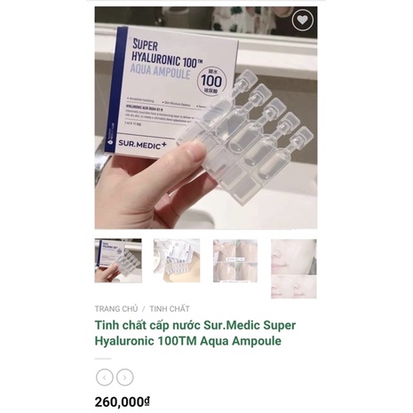 Tinh chất cấp nước Sur.Medic Super Hyaluronic 100TM Aqua Ampoule