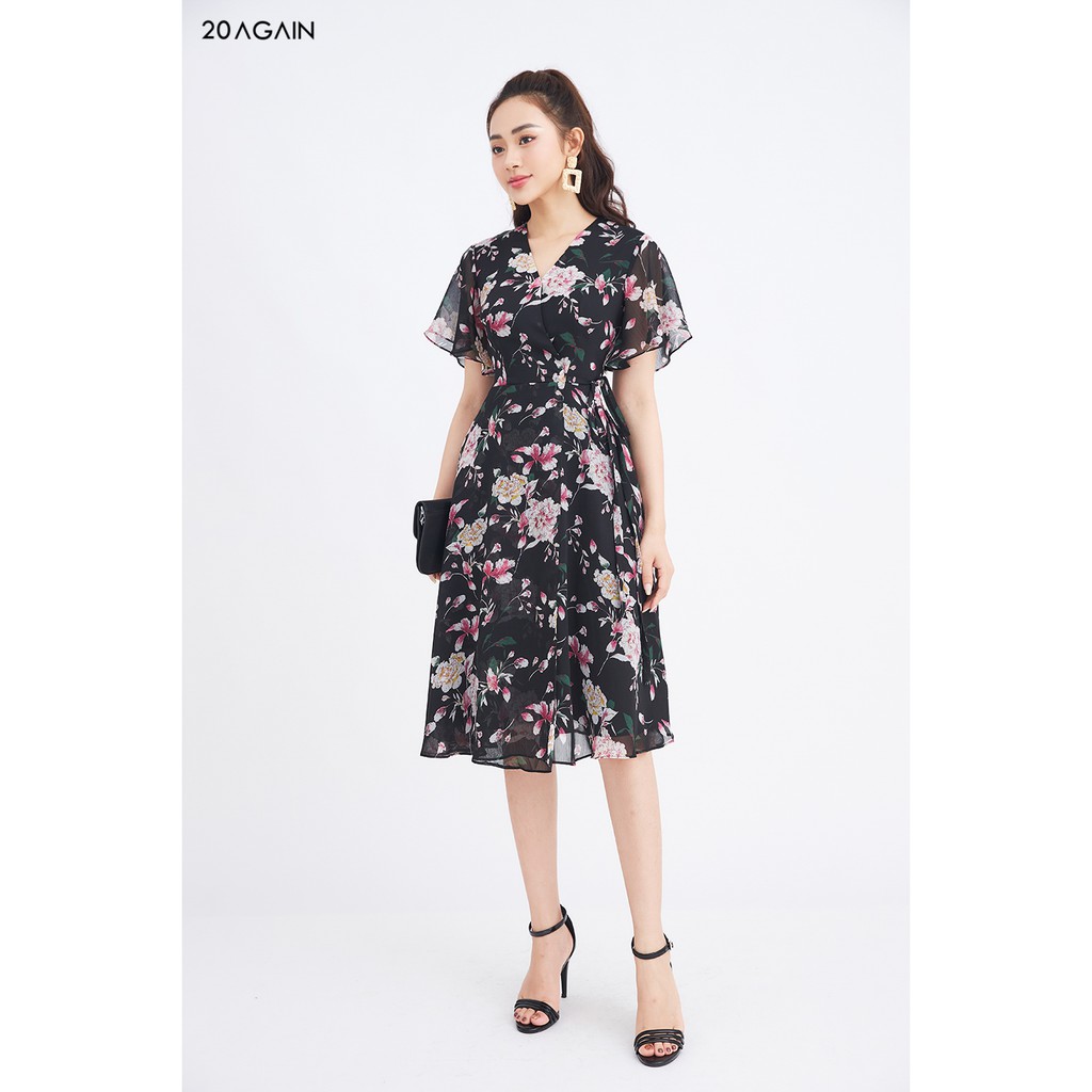 Đầm xòe tà bung thắt nơ eo 20AGAIN DEA1609