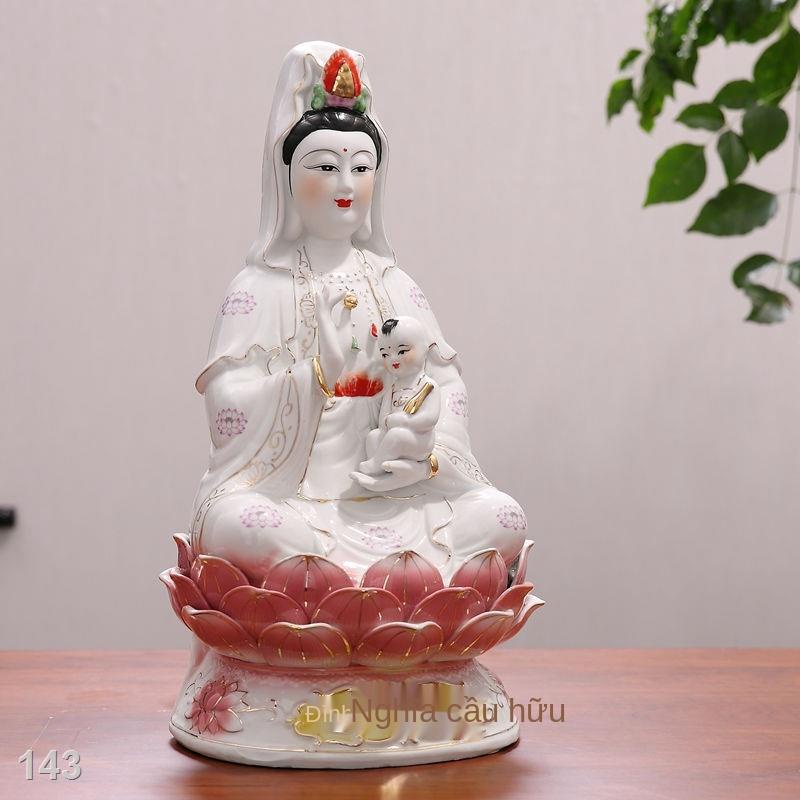 Tượng Phật Ngọc Quán Thế Âm 12-18 inch Tượng Phật Quán Thế Âm Bồ tát Nam Hải đồ trang trí bằng gốm sứ