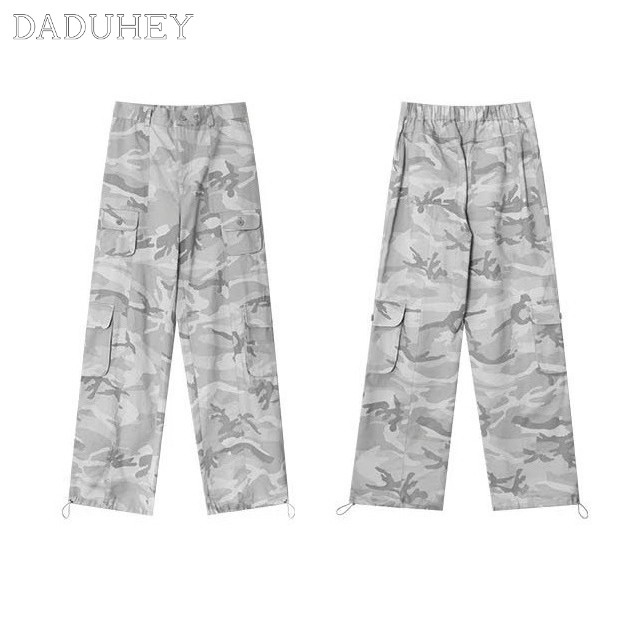 DaDuHey Men's Summer High Street European and American Style Retro Overalls Ins Trendy Fashion Hip Hop Straight Wide Leg Casual Pants