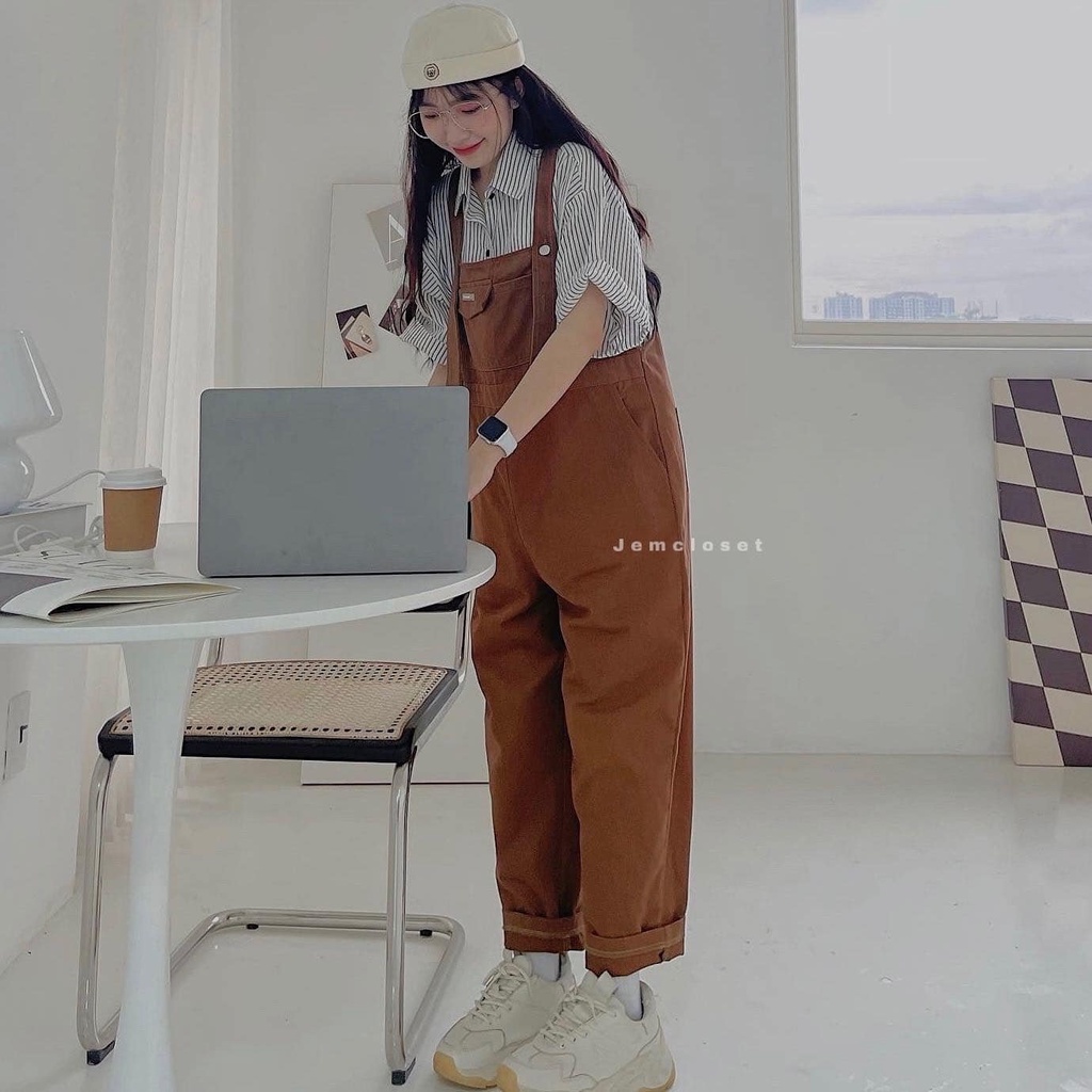 Yếm Quần Ống Rộng Chất Kaki JEM CLOSET Quần Yếm Nữ Dáng Suông FHU 4 Màu Nâu Đen Be Xanh Dễ Phối Đồ Lên Dáng Xinh 7198