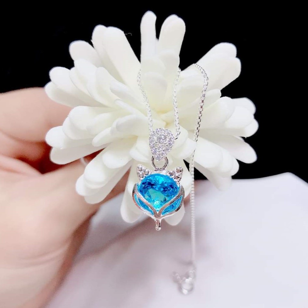 Dây chuyền bạc nữ mặt hồ ly gắn đá phong thủy, Vòng cổ Evasilver chất liệu bạc ý cao cấp