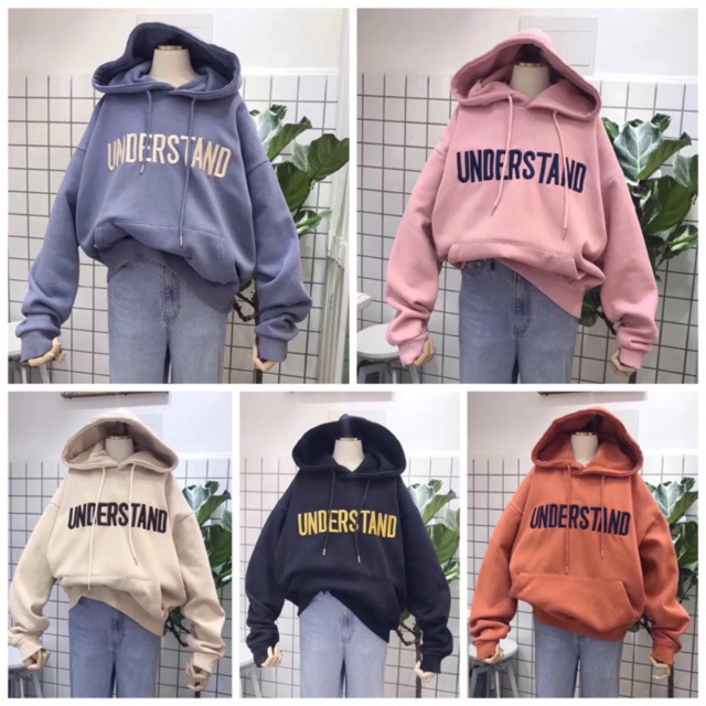 Áo hoodie vải nỉ lót bông dày dặn thêu Understand