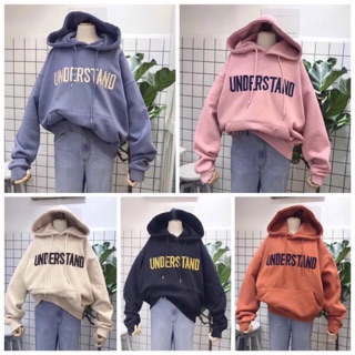 áo hoodie form rộng Vải Nỉ Lót Bông Dày Dặn Thêu Understand Unisex [Hình thật 100% ở cuối]