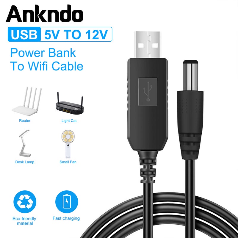Cáp chuyển đổi tăng áp wifi Ankndo từ đầu nguồn Powerbank DC 5V sang 12V USB