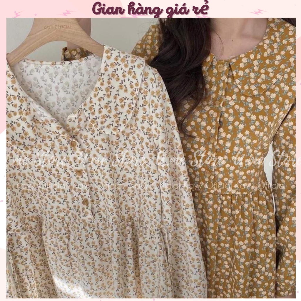 Đầm Váy Babydoll hoa nhí dáng dài nhung lì vintage phong cách Hàn Quốc Váy hoa nhí nàng thơ
