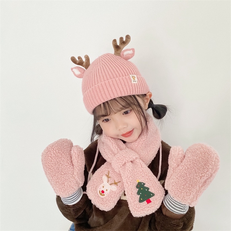 Set mũ len, găng tay kèm khăn quàng cổ cây thông noel ấm áp vừa đông cho bé