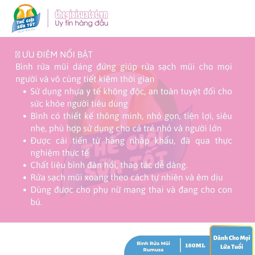 Bình Rửa Mũi Xoang Rumusa BDcare 180ml - Rửa Sạch Mũi Xoang Theo Cách Tự Nhiên Và Êm Dịu thegioisuatot