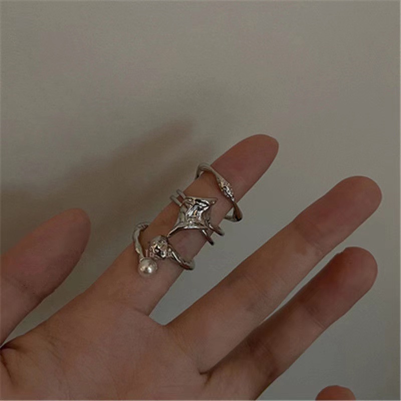 European and American Niche Lava Pearl Ring Female Opening Design Ins Net Red Cold Wind Retro Simple Personality Trendy Men and Women