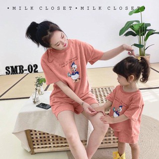 Set bộ hè đôi cho mẹ và bé in hình vịt donald cực xinh SMB02