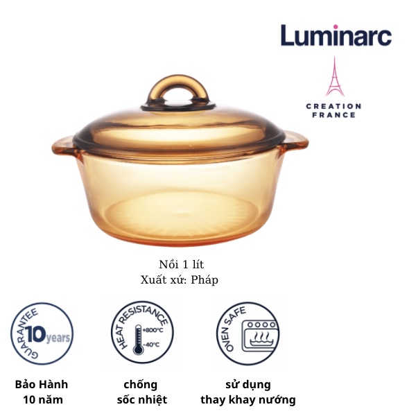 [Mã LT150 giảm 150k đơn 699k] Nồi thủy tinh 1L Luminarc Amberline Granite (Bảo hành 10 năm)