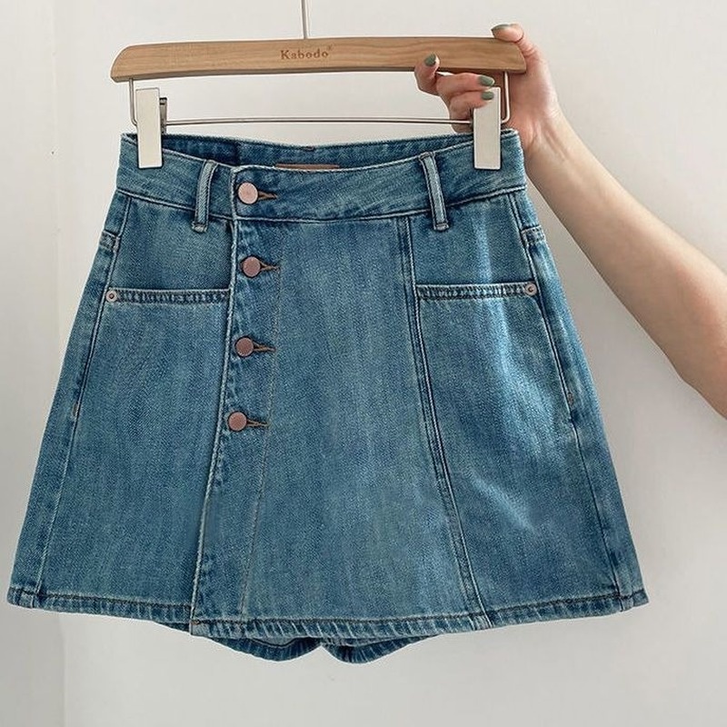 Chân váy jean Mỏng Lưng Cao Nhiều Nút Thời Trang Mùa Hè 2022 Mới Cho Nữ
