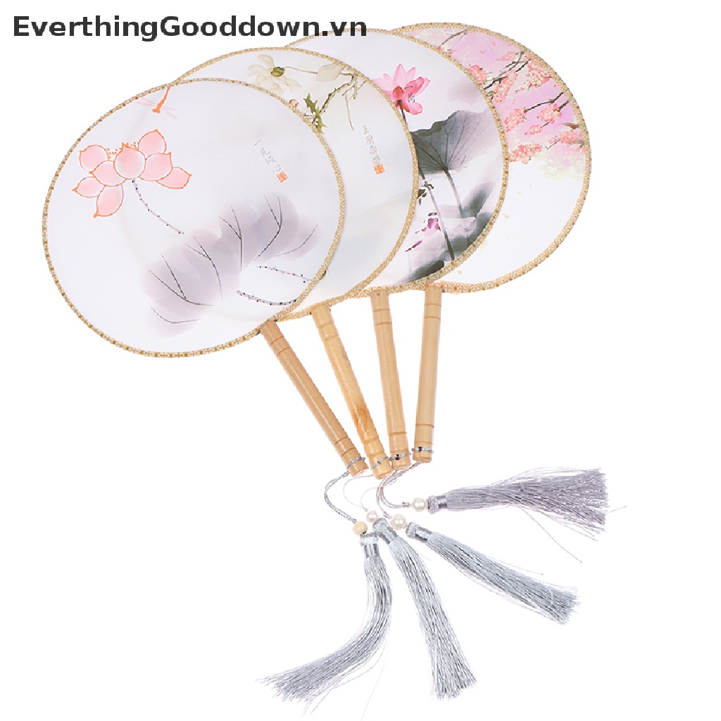 Everthinggooddown Quạt Tròn Cầm Tay Bằng Gỗ In Họa Tiết Phong Cách Trung Hoa Cổ Điển