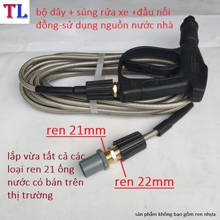 Bộ vòi xịt nước tưới cây, rửa xe áp lực cao (súng đen 22mm +dây xịt rửa + khớp nối 21mm lắp vòi nước nhà)