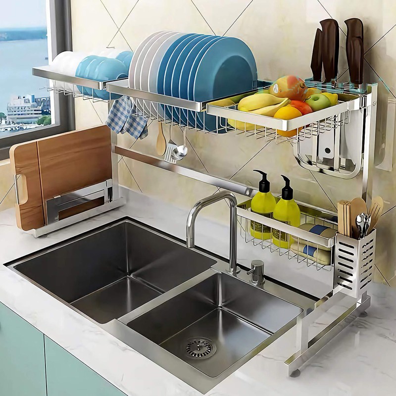 [RẺ VÔ ĐỊCH] Kệ chén đa năng 100% inox BAO THỬ NAM CHÂM  đặt bồn rửa chén tiện lợi LATOKI-Loại 1