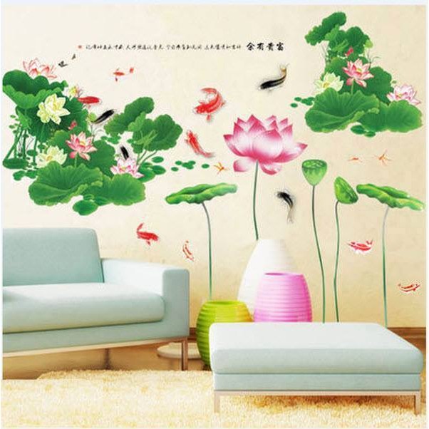 Decal dán tường decal trang trí đầm sen BINBIN PK207 (Có sẵn keo)