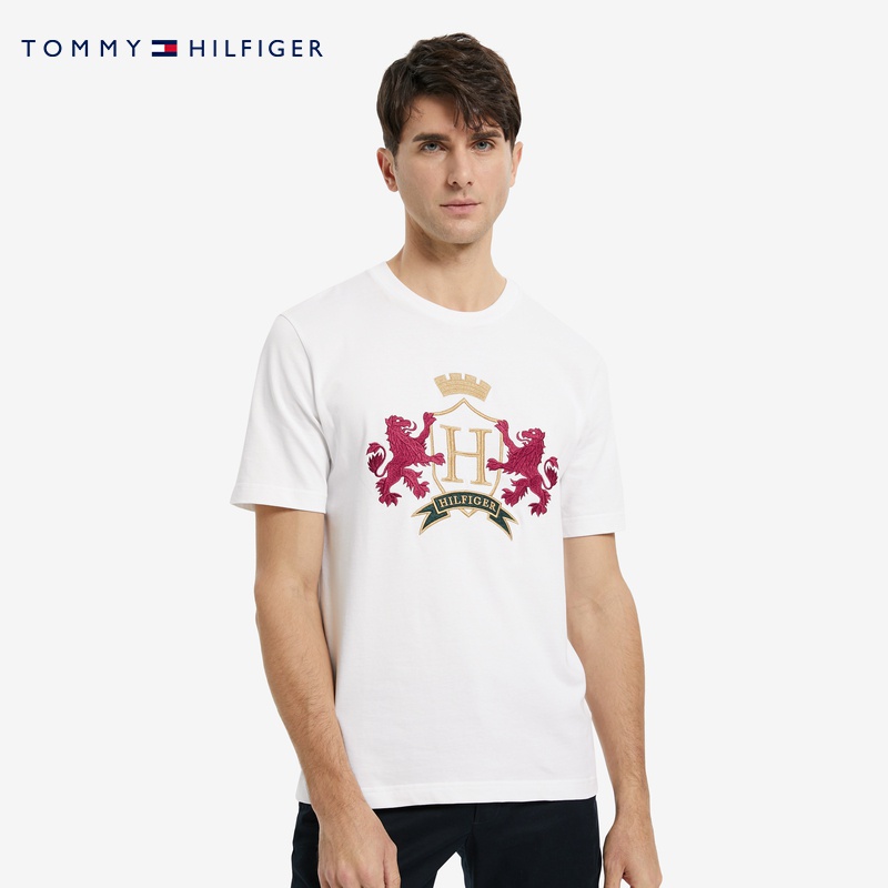 Áo Thun Dáng Rộng Ngắn Tay In Huy Hiệu Tommy Sáng Tạo Thời Trang Nam 15341