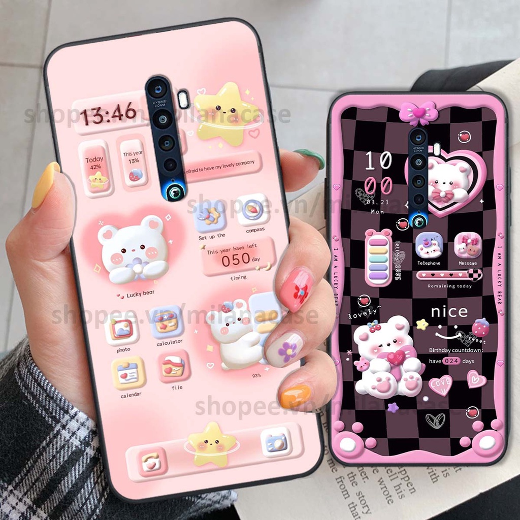 Ốp Oppo Reno 2f / Reno2 F hình đồng hồ icon gấu mèo cute cực dễ thương ngộ nghĩnh