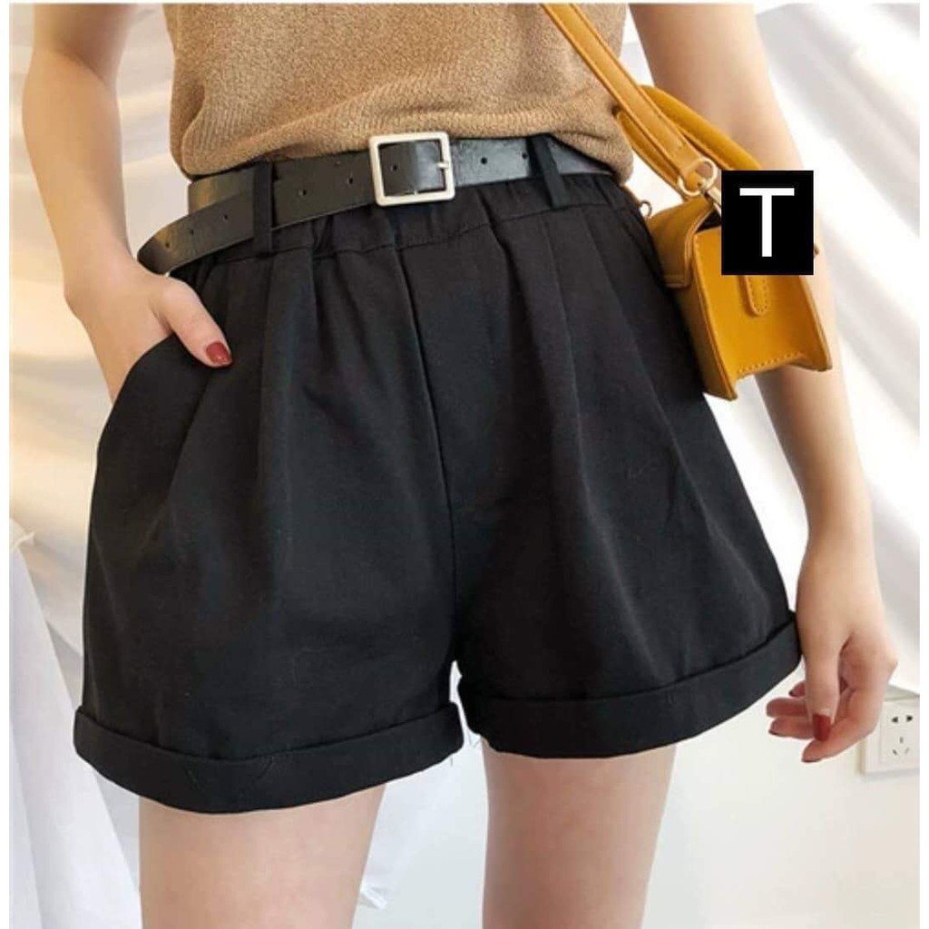 [Kèm thắt lưng Quần đùi kaki nữ gập gấu DTR0319 | BigBuy360 - bigbuy360.vn