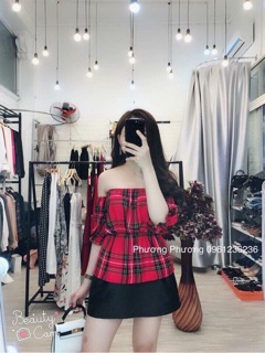Sét áo trễ vai - quần váy xoè