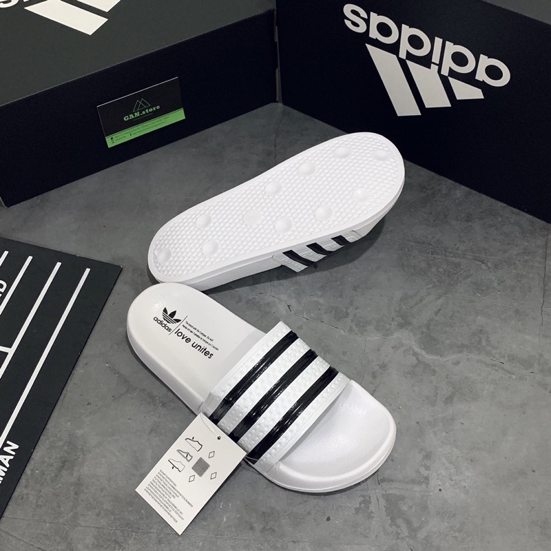 DÉP ADIDAS Adilette Trắng 3 Sọc Đen - Dép Siêu Nhẹ Full Box