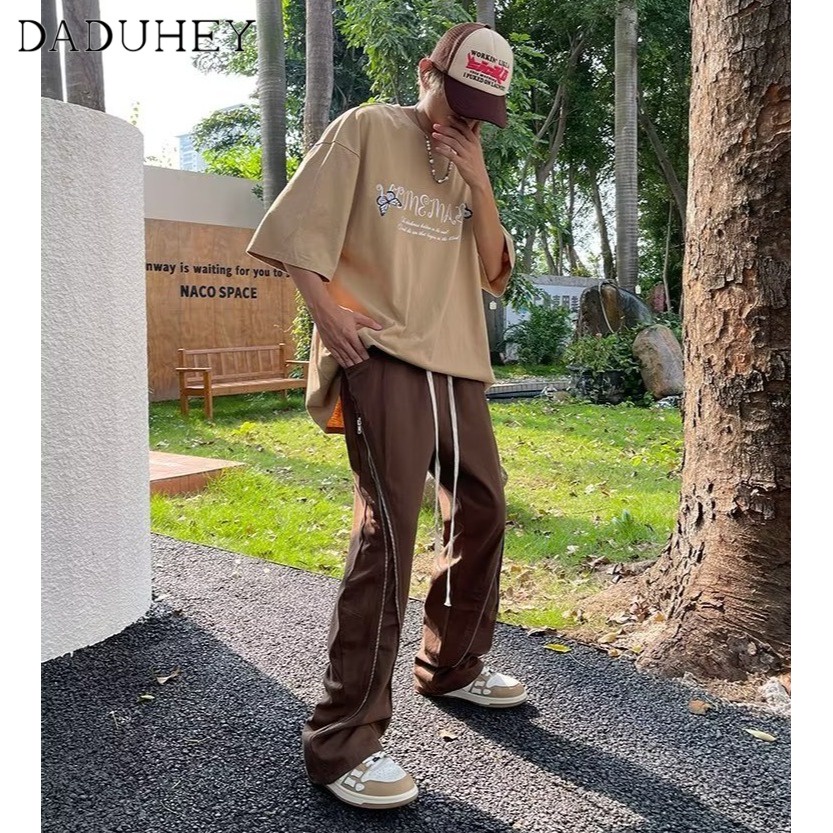 DaDuHey Men's 2022 Hong Kong Style Ins Trendy Retro Easy Matching Loose Casual Pants Straight Trend Fashionable Zipper Multi-Pocket Cargo Pants
