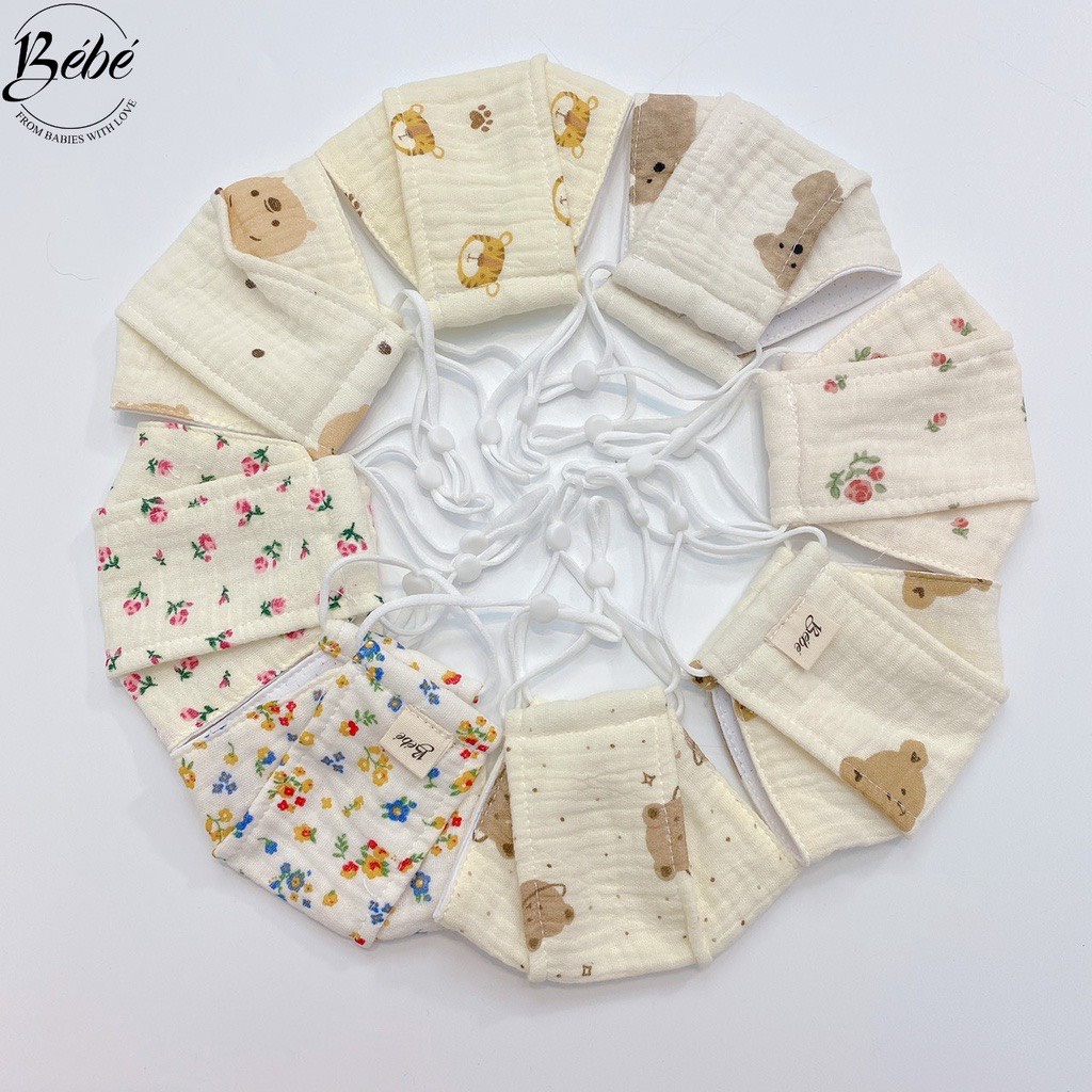 Khẩu Trang Xô Cho Bé Vải Xô Muslin Có Dây Đeo Điều Chỉnh