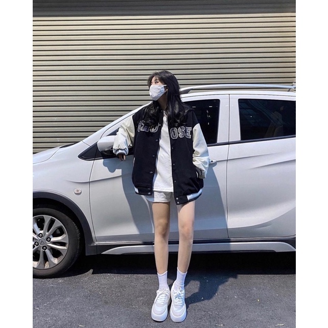 Áo khoác bomber nhung thêu Choose form unisex ( 2 màu Đen, Be )