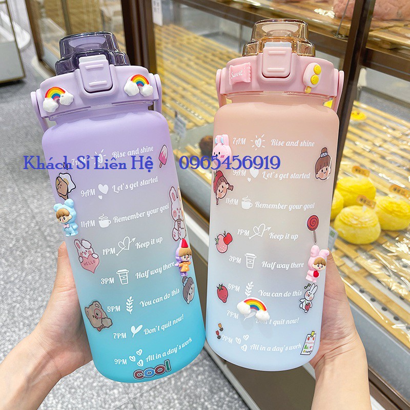 Bình Đựng Nước 2L Dễ Thương Có Vạch Báo Giờ Uống Nước tặng STICKER