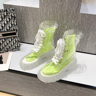 ☆giày boots thời trang cá tính cho nữ☆ giày bốt martin cổ thấp đế dày trong suốt cột dây thời trang 2021 cho nữ