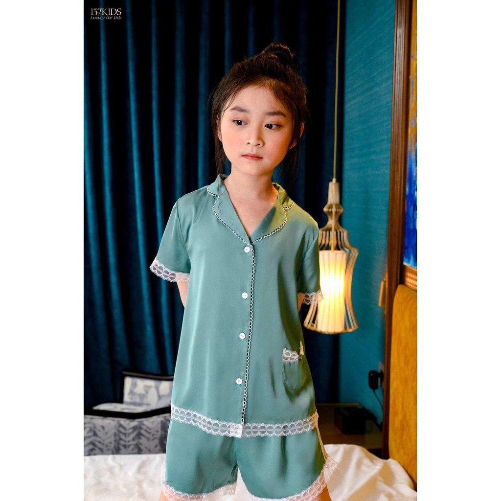 Bộ Ngủ Pijama Lụa Cộc Tay Cho Mẹ Và Bé BN17-2021