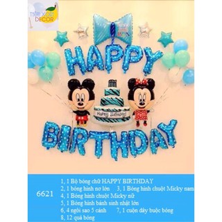 (Tặng bóng só tuổi) SET BÓNG TRANG TRÍ SINH NHẬT CHO BÉ CHỦ ĐỀ CHUỘT MICKEY TONE XANH, HỒNG