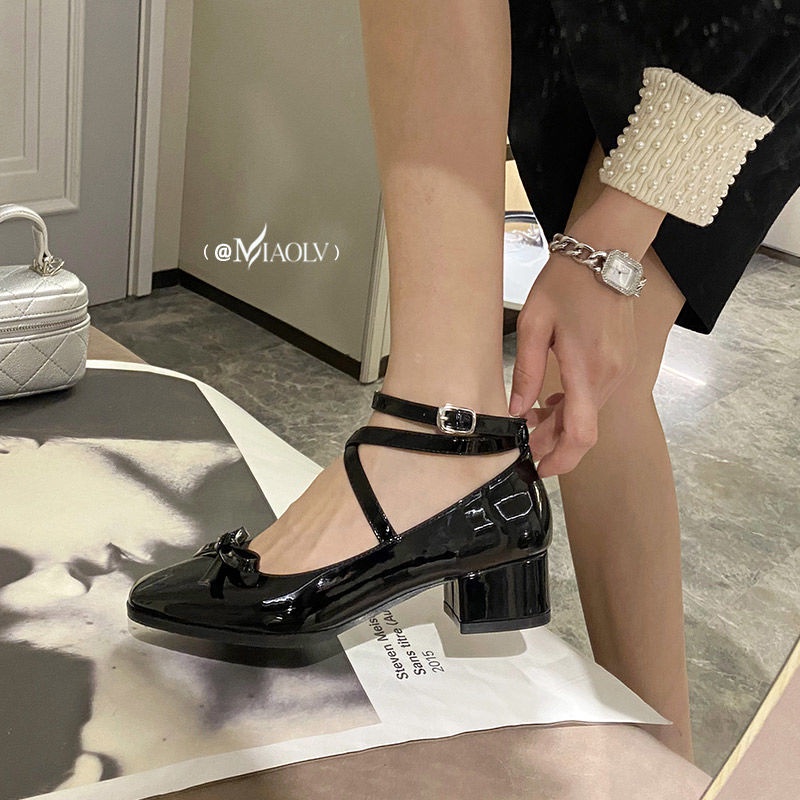 Giày cao gót Mary Jane Giày Cao Gót Thiết Kế Mới Đính Nơ Xinh Xắn Thời Trang Mùa Xuân Theo Phong Cách Anh